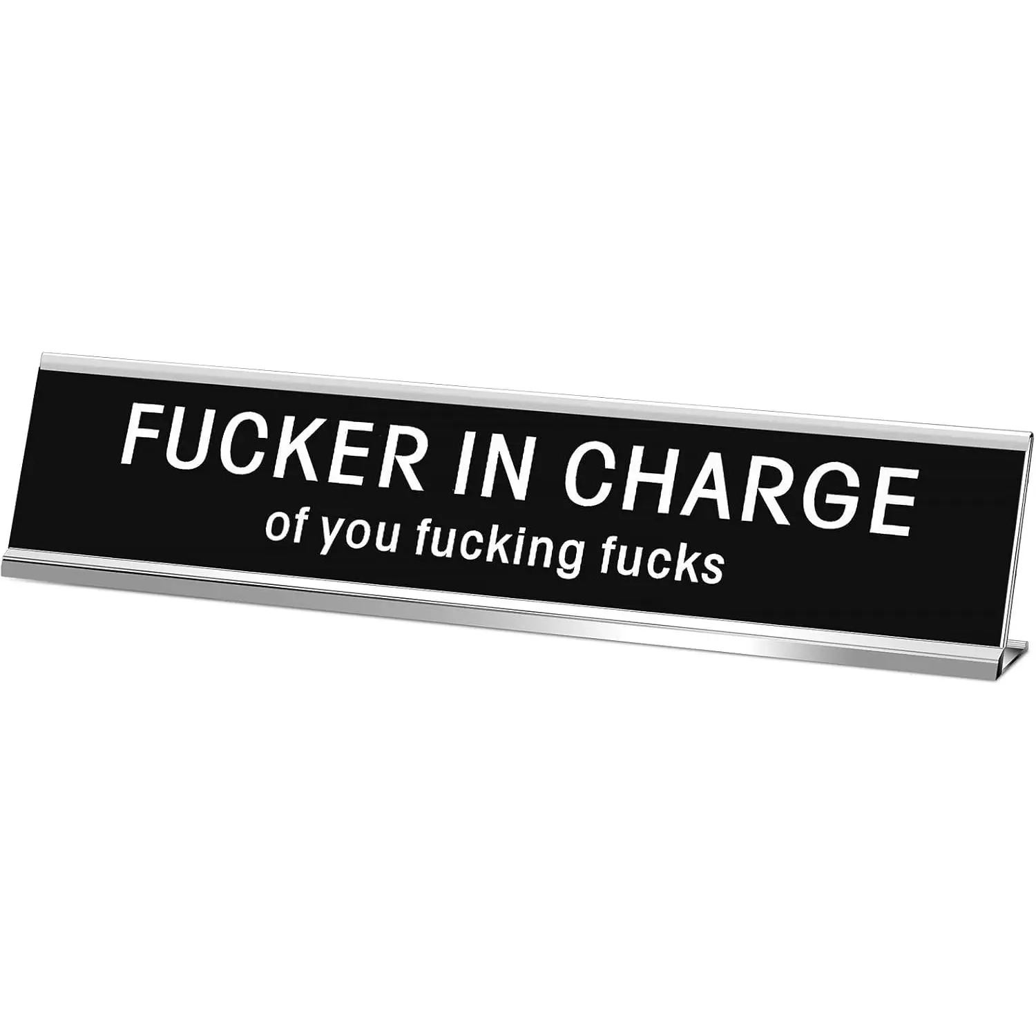 Funny Desk Signs for Office, Novelty Nameplate Office Decor Black Desk Plaque for Women Men Coworker    Accessories, 10 x 2 Inch(Fucker in Charge of)