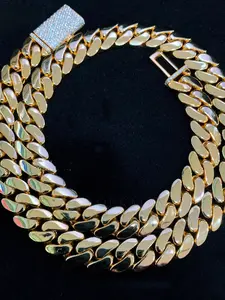 LYEECYEE Fashion Hip-Hop Jewelry Necklace, 14mm Iced Out Diamond Bubble Chain Men's Necklace, Trendy Street-Style Cuban Link Necklace, Chunky Cuban Chain, the Perfect Gift for Festivals and Parties