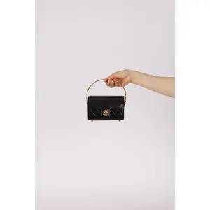 Pre-owned CHANEL Designer Handbags & Wallets Ultra Rare 1989 Lambskin Wicker Mini Vanity Chest 24K GP
