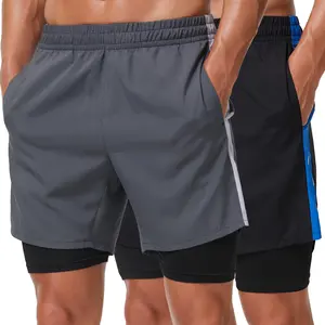 2 Pcs Men's Gym Outfits,2-in-1 Comfortable Simple Athletic Shorts,Outdoor Tennis Drawstring Fitness Track Splits Shorts,Volleyball Workout Shorts