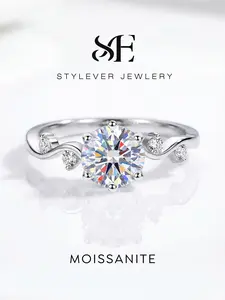 1 Pc Gorgeous Lace Six Prong Copper Ring with 1.0ct Synthetic Moissanite for Women Wedding Fine Jewelry Moissanite Decorated Ring