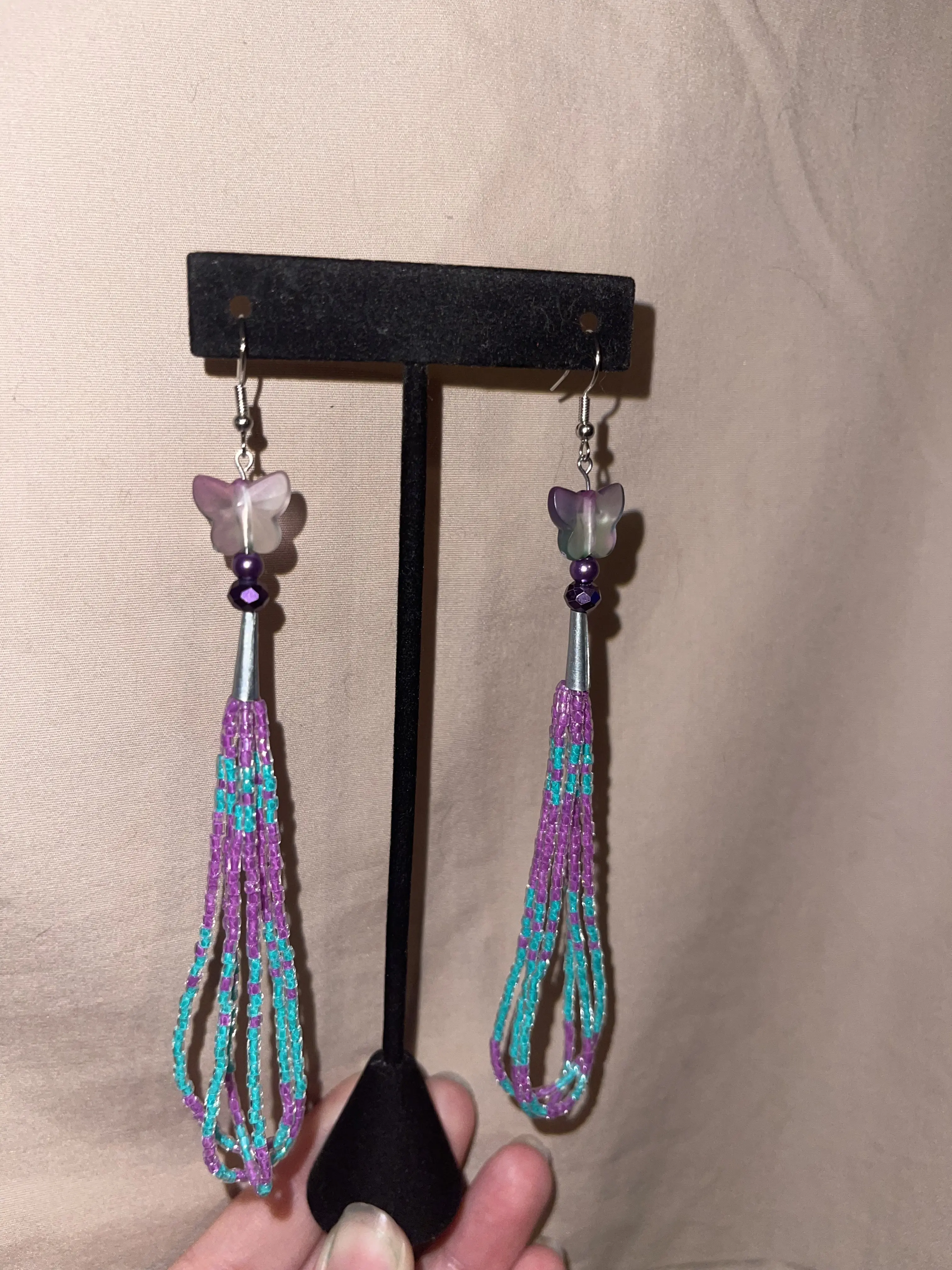 Purple/Blue Butterfly Beaded Dangle Earrings