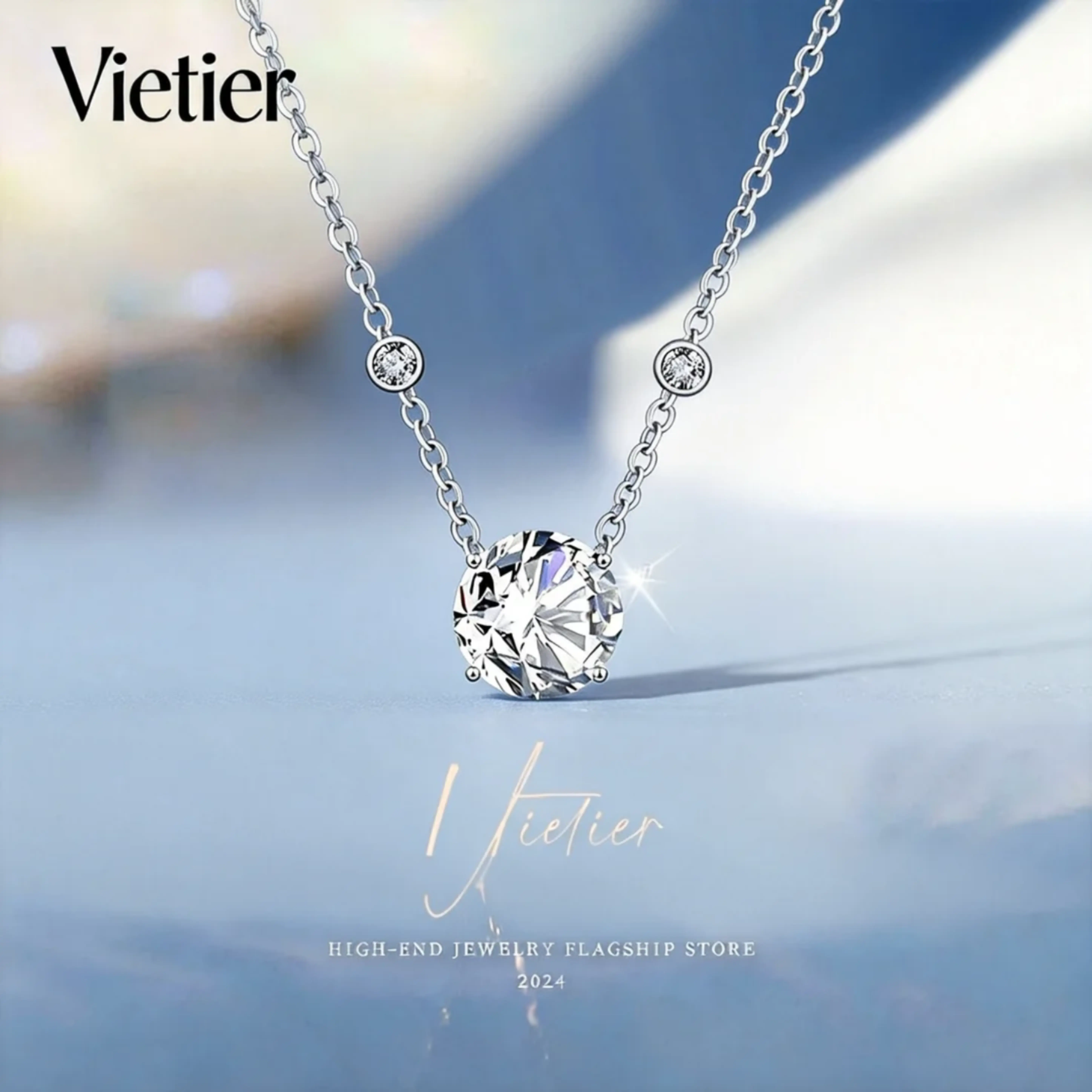 vietier Pendant Necklace - silver Necklace with moissanite - silver Jewelry Dainty Necklaces for Women