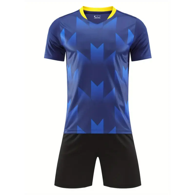 Men's 2-Piece Football Sports Set - 100% Polyester Stretch Poly Knit Fabric, Short Sleeves Jersey & Shorts, Geometric Pattern, Adult Multi-Size Clothing for Soccer Training, Football Party (Do Not Dry Clean)