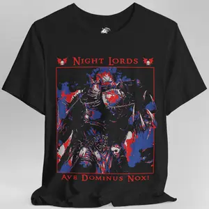 Warhammer 40K Night Lords T-Shirt – Ave Dominus Nox Graphic Tee, Chaos Space Marine Legion Shirt, Unisex Cotton Top for Sci-Fi Gamers & Collectors, Grimdark Fan Apparel