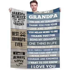 Grandpa Gifts from Grandkids, Best Grandpa Ever Blanket 60"x50" for Bedding Sofa, Father's Day Christmas Retirement Birthday Gifts for Papa Men Dad