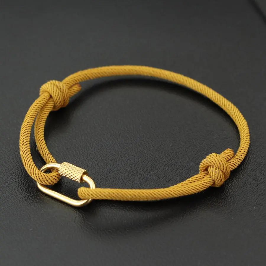 FASHION4U - Handmade Rope Chain Men Bracelet Detachable Gold Mountaineering Buckle 3mm Sliding String Braclet Adjustable Casual Braslet