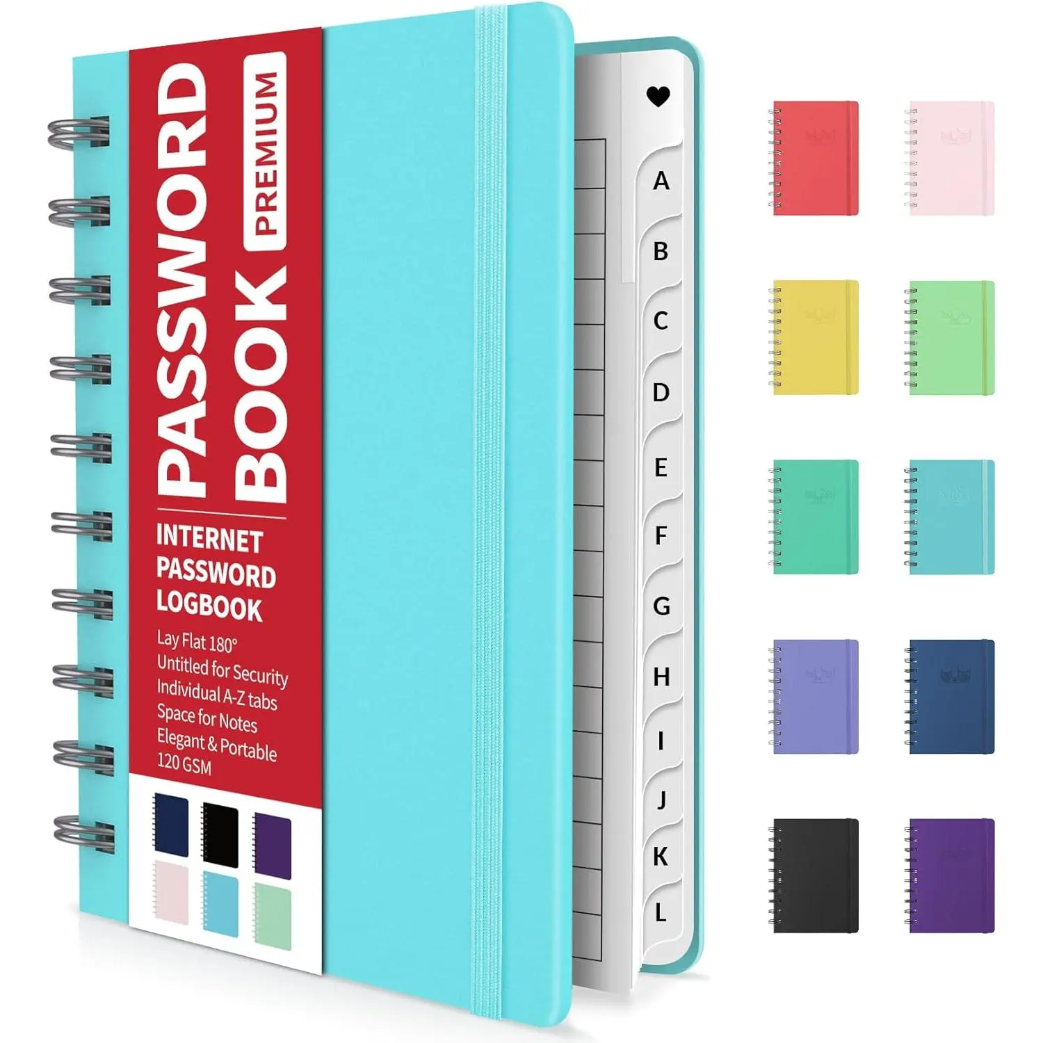 Password Book with Individual Alphabetical Tabs, 4"x5.5" Small Password Notebook, Spiral Password Keeper, Internet Address and Password Organizer, Password Logbook for  Office, Sky Blue