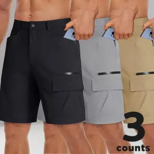 Men's 3-Pack Tactical Cargo Shorts - Black, Dark Grey & Khaki - Zippered Side Pockets, Button-Fly Closure, Durable Fabric - Perfect for Outdoor Work, Hiking, Fishing, Casual Wear - M-3XL Sizes