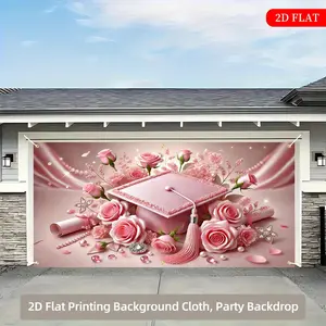 1pc Large 71x157 Inch Polyester Graduation Backdrop with Pink Roses, Mortarboard & Pearls - 2D Flat Print No Electricity Needed for Weddings, Birthdays, Anniversaries, Garden & Garage Decor, Graduation Decor, Party Decoration, Festive Decoration, Easy