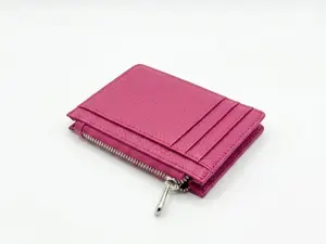 Blush Pink Zip Card Holder Wallet – Slim Leather Coin Purse with Multi Card Slots