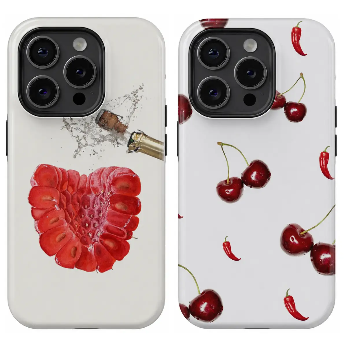 Summer Fresh Red Fruit Print Phone Case Compatible with iPhone 11 to 17 Pro Max/Plus & Samsung Galaxy s25-22, Champagne Pomegranate Cherry Chili Casual Pattern Anti-Collision Hard Case		