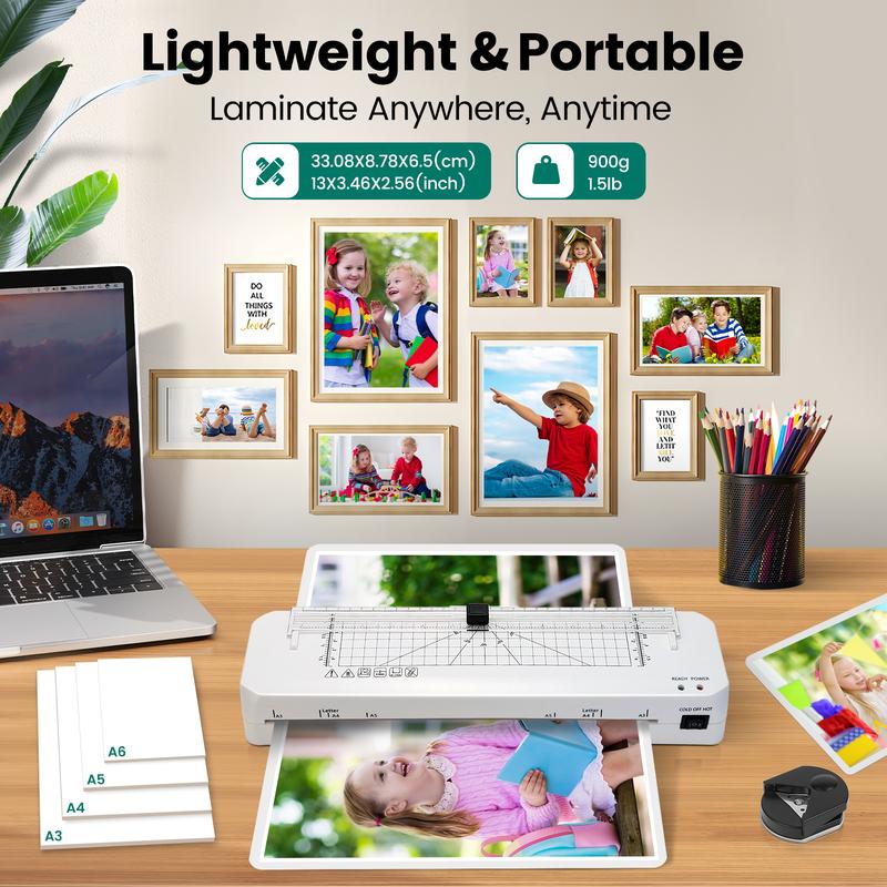 A3 Laminator with 20 Laminating Sheets,​ Built-in Trimmer​, Corner Rounder​, Fast Warm-up , Never Jam Technology, 7-in-1 Portable Laminators for Photos/Docs/Cards, 13 Inch Cold and Thermal Lamination Suitable for Family, Office and School