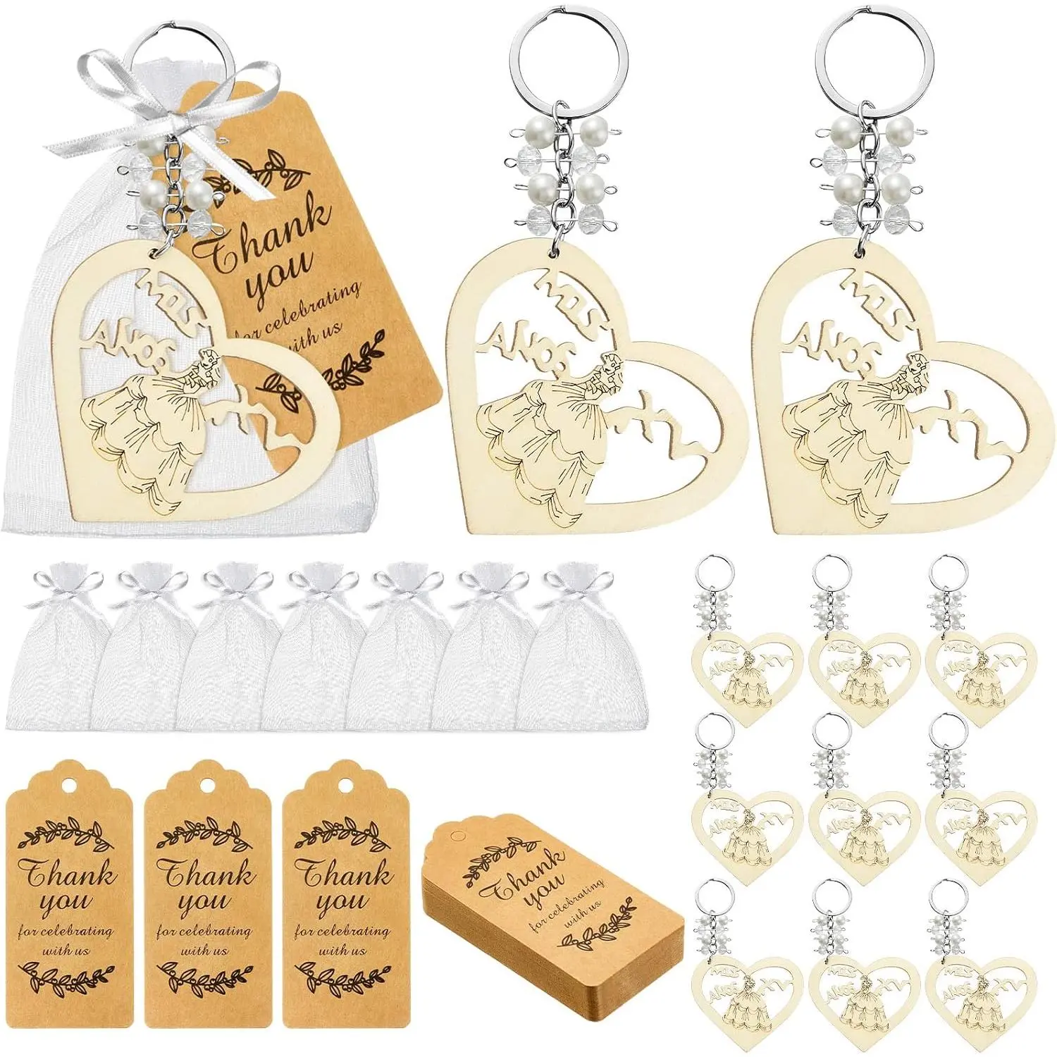 36 Sets Wooden Heart Shape  Quinceanera Recuerdos Favors for Girl Recuerdos De 15 Quinceanera  Heart Quince  Quinceanera Party Favors with Organza Bags and Thank You Tags