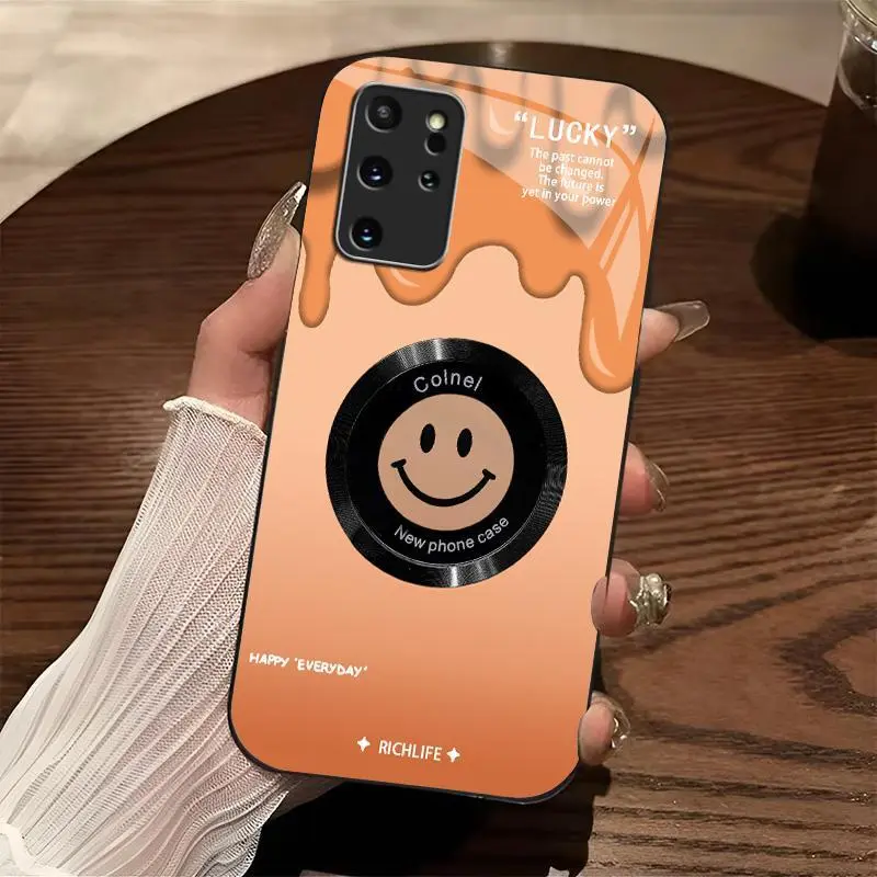 MagSafe Casing for Galaxy S20+ Smartphone, Cute Smile Glitter Gradient Cellphone Cover with Lens Protection, Aesthetic Phone Accessory.666