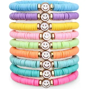 Preppy Bracelets for Teen Girl, Favors for Kids 8-12, Beaded Clay Stretch Smile Face Friendship Bracelets, Cute Birthday Favors for Tweens