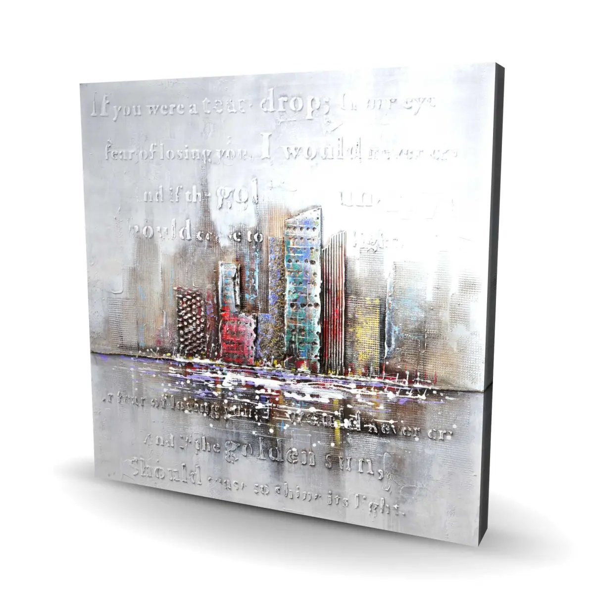Begin Home Decor C1RC2424AR9GPZ 24 x 24 in. Cityscape with Typography in Relief - Gray Office Canvas