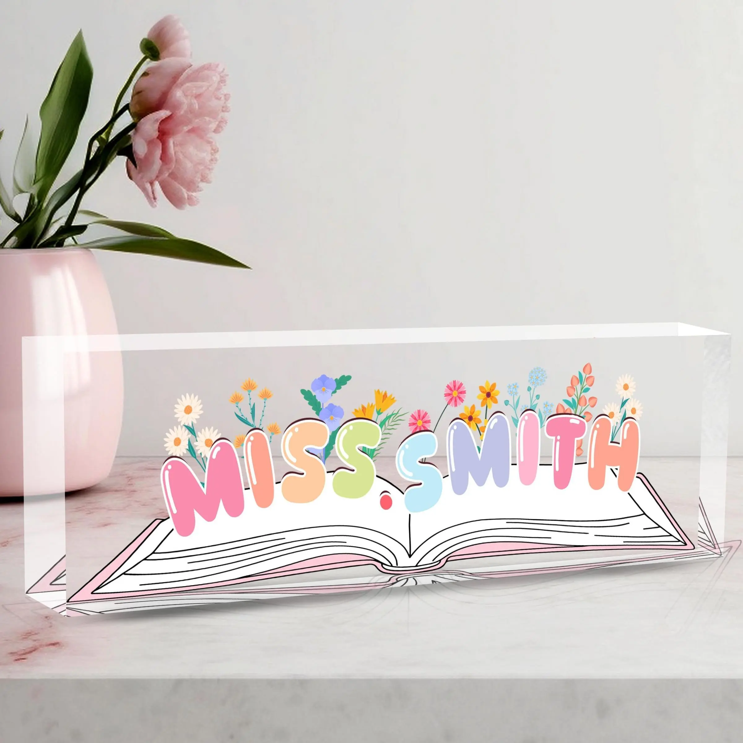 Teacher Name Plate Desktop Decoration, Acrylic Desktop Decoration, Office Desk Ornament, Desk Sign, Thank You Gift for Educators, Valentine's Day Present, Acrylic Plaque Sign