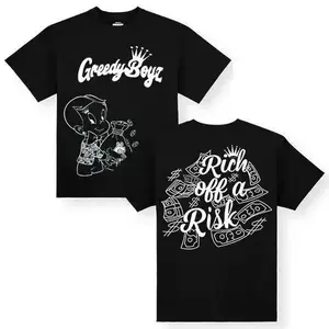 Rich Off A Risk Greedy Boyz Cartoon Graphic Tee Oversized Crew Neck Cotton Short Sleeve Top Trendy Hustle Streetwear Apparel For Men