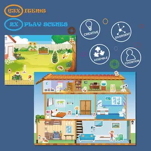 Portable Playboard Doll House Family Magnets Learning Travel Toy 65 Pcs