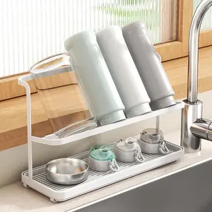 Double Layer Cup Holder Rack, Home Use Water Cup Drainage Stand, Multi-Function Tea Cup Storage Organizer, Space-Saving Design