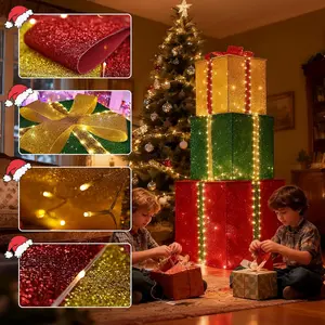 4.9FT Large Christmas Lighted Gift Boxes - Set of 3 Pre Lit Presents Christmas Boxes with Different Sizes for Holiday Indoor Outdoor Decoration