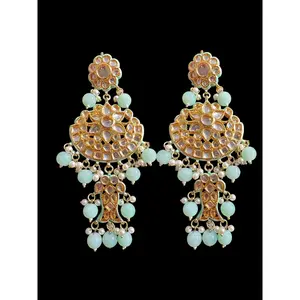 Farwah large  Kundan earrings  - Mint   ( READY TO SHIP )