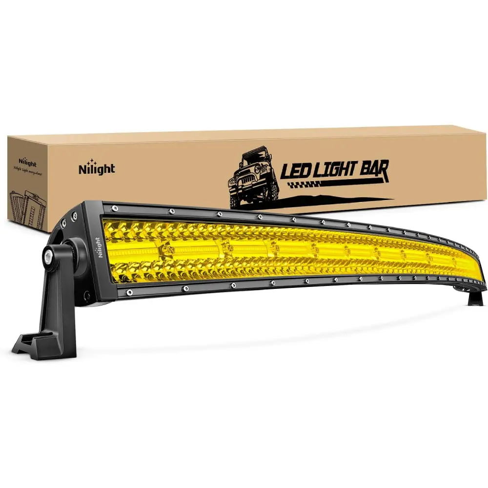 Nilight 42-Inch Curved Vehicle Light Bar, 320 High Power LEDs, Yellow Beam Triple Row Spot-Flood Combo, High Brightness Off-Road Compatible Driving Fog Lights with Adjustable Mounting Bracket for Trucks, SUVs High Quality Led