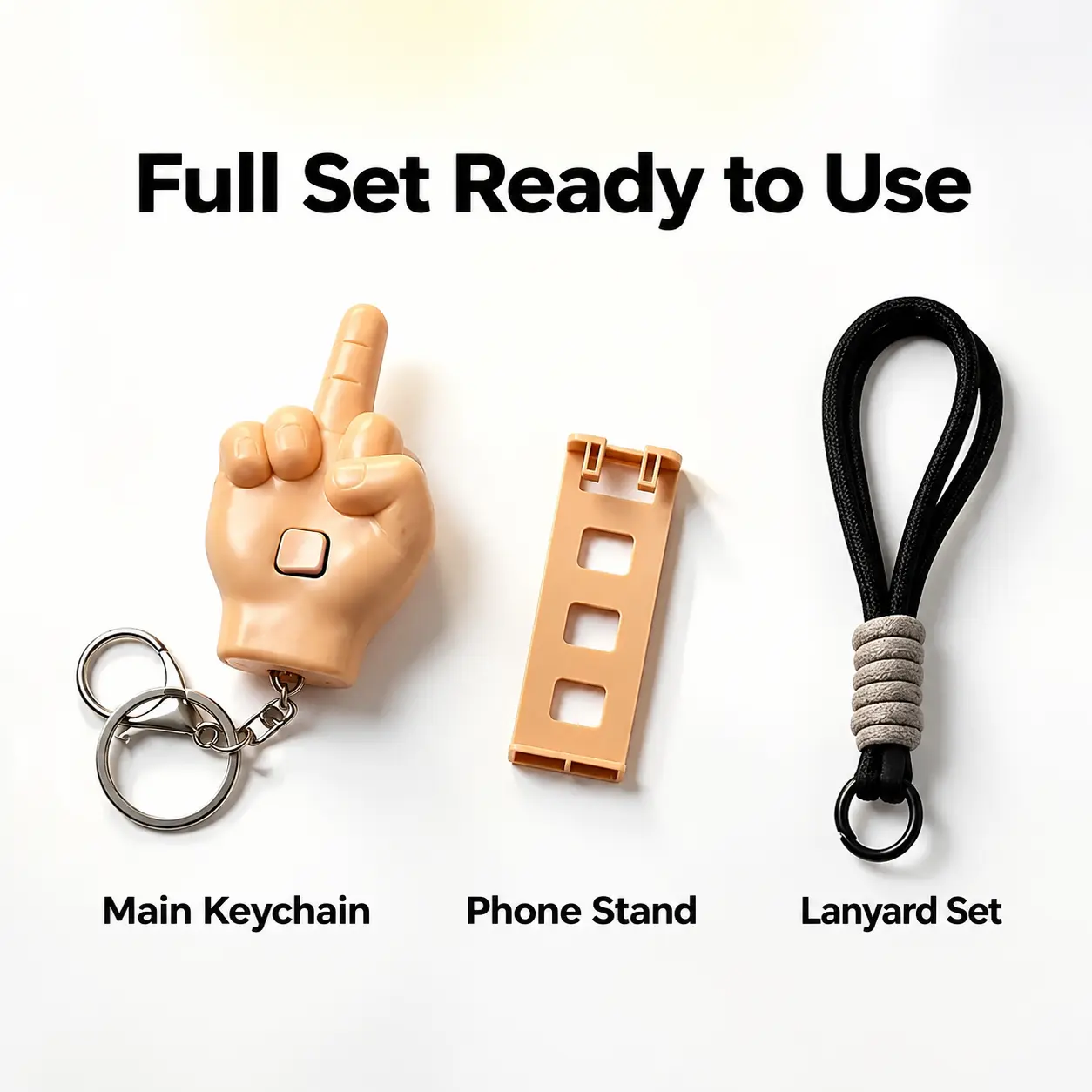 Pop up Funny Hand Prank Pendant 3 Piece Set, Press Action Keychain with Special Design Phone Holder, Novelty Personalized Backpack Charm for Daily Use