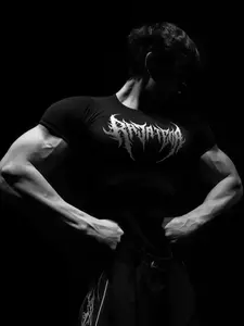 Gothic Men's Skull Letter Print Sports T-shirt, Street Style Tight Fit Top, Ideal for Crossfit and Summer Workouts, Gym Shirts