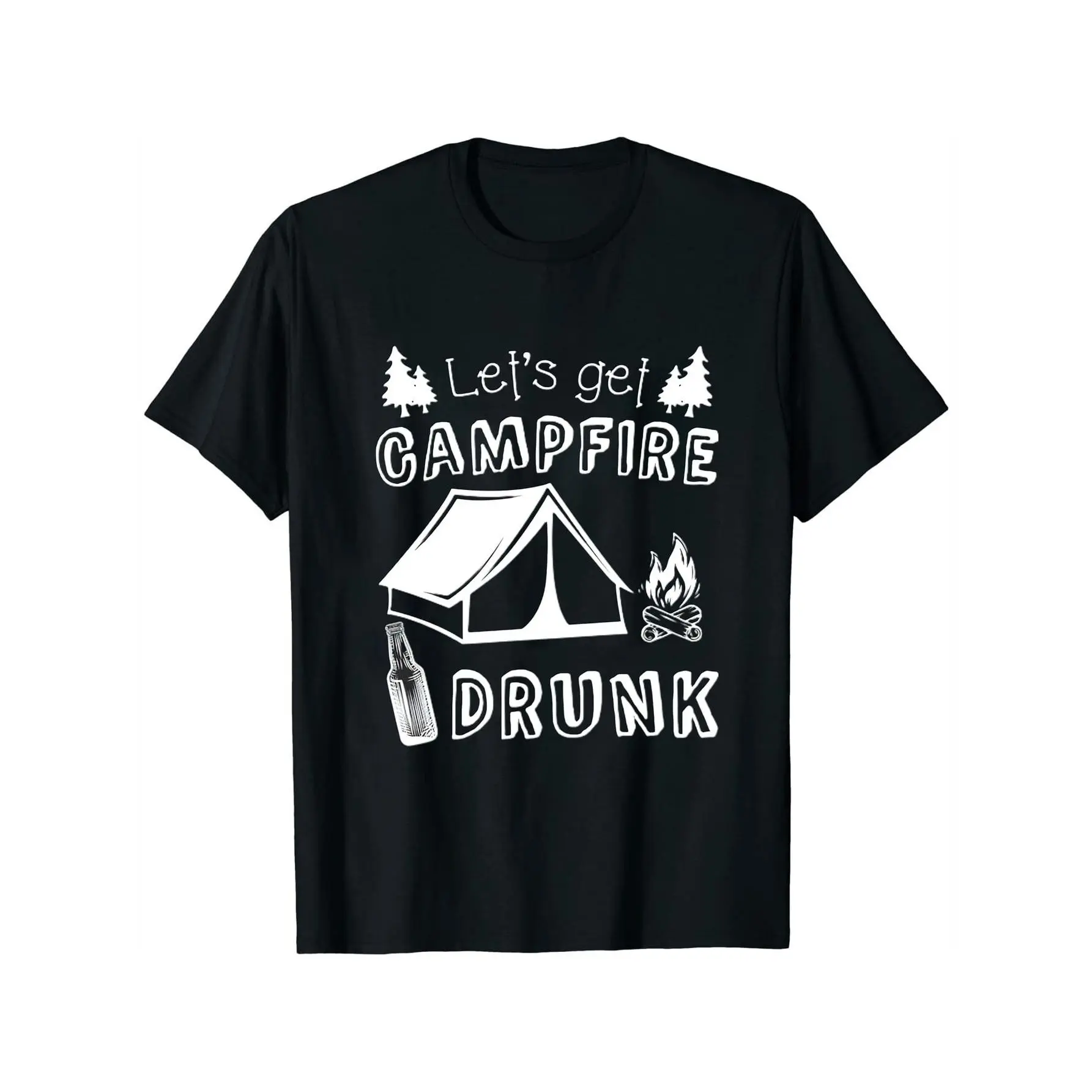 [100% Cotton] Womens Lets Get Campfire Drunk Bonfire Quote Short Sleeve T-Shirt T-Shirt For Men And Women
