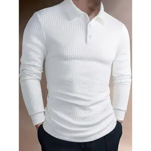 Men's Solid Color Long Sleeve Turn-Down Collar Button Polo Shirt