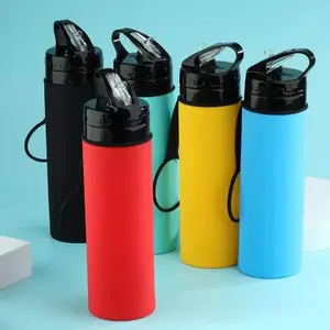 Foldable water bottle, 600ML silicone travel water bottle with straw leak proof, cycling, hiking and outdoor sports water bottle, moisturizing bottleRAIMENTRY