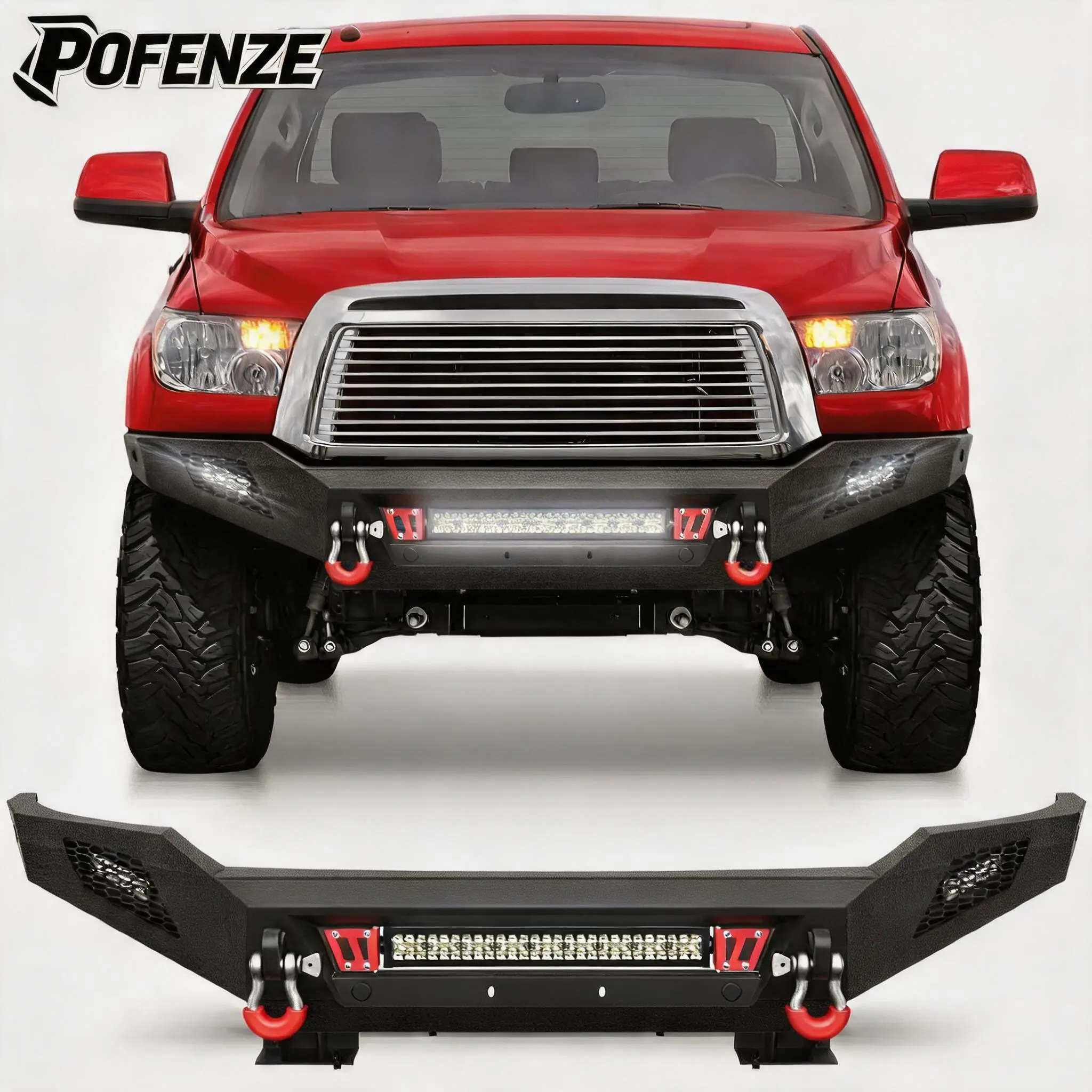 POFENZE-NADIA Front Bumper for 2007-2013 Toyota Tundra Classic, Custom Fit Auto Replacement Part with LED Lights, D-Rings, License Plate Bracket, Rigid Bars, Secure Mounts, Enhances Appearance, Vehicle Accessory Upgrade
