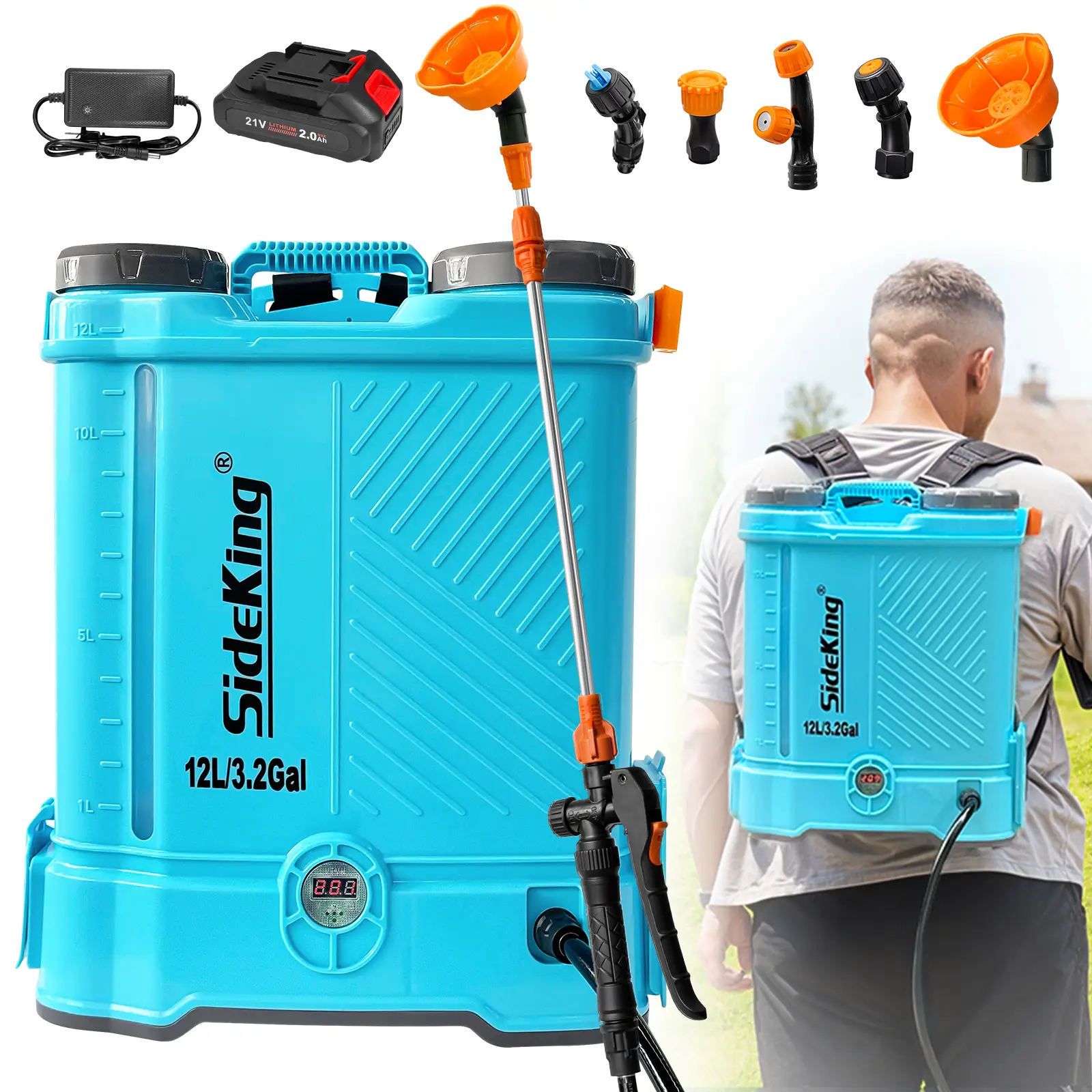 SIDEKING 3.2 Gallon Electric Garden Sprayer 80 PSI Battery Powered Backpack Sprayer with Telescopic Wand 5 Nozzles 2.0 Ah Battery & Charger Included