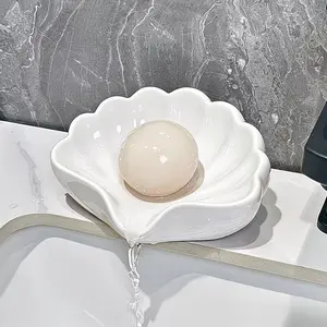 1pc/2pcs Nordic Style Seashell Soap Dish Bathroom Soap Holder Multi-Functional Cosmetic Jewelry Tray Organizer White Desktop Decoration，Home Decor Items, Family Decoration Gifts