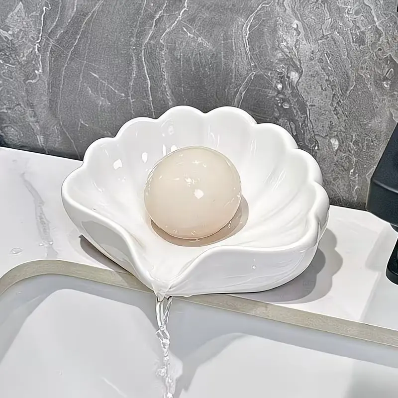 1pc/2pcs Nordic Style Seashell Soap Dish Bathroom Soap Holder Multi-Functional Cosmetic Jewelry Tray Organizer White Desktop Decoration，Home Decor Items, Family Decoration Gifts, Minimalist Self Draining Soap Dish Plastic Soap Dish