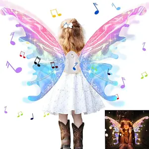 Light Up Moving Butterfly Wings for Girls, LED Fairy Wings with Music, Birthday Party Gift, Princess Dress Up Party Favor, Summer Outdoor Gift for Girls
