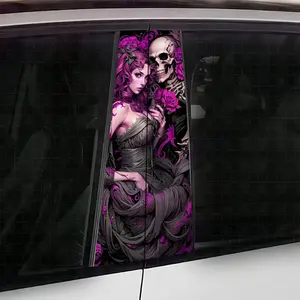 2 Pcs Black Rose Skull Car B Pillar Sticker Door Decoration Protector Easy to Apply and Remove UV Resistant Waterproof Scratch Proof Auto Styling Decal Sticker for Cars