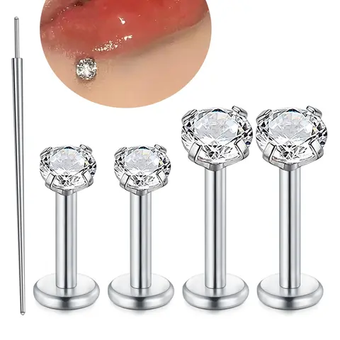 16g Lip Bars Labret Rings, Tragus Piercing Internally Threaded Nose Stud, Flat Back CZ Cartlage Earrings, Stainless Steel Conch Helix Cartilage Piercing Tragus Medusa Madonna Jewellery, Body Piercing Jewelry