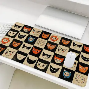 Cat Pattern Mouse Pad, Rectangle Gaming Mouse Pad, Office Desk Keyboard Mouse Pad, Non-Slip Rubber Base Stitched Edge Desk Pad