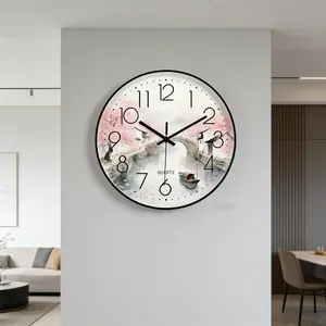 Japanese Style Wall Clock, Ink Wash Jiangnan Landscape Dial, Restaurant Entrance Decorative Hanging Clock, Home Decoration