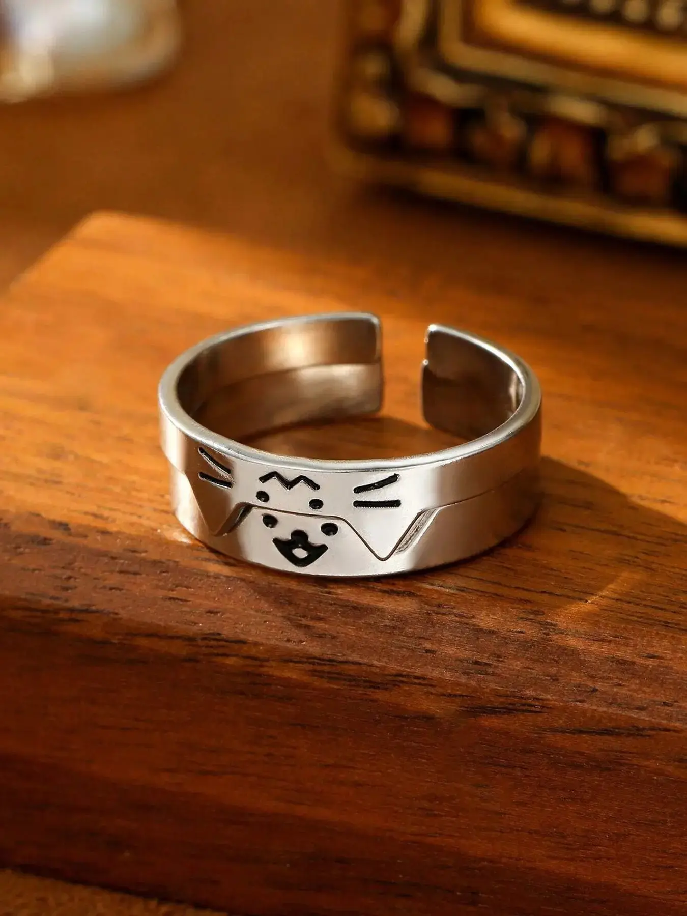 Cat Dog Couple Rings, Adjustable Open Ring Set, Cute Animal Friendship Jewelry, Perfect for Daily Wear, Gift for Couples, Valentine's Day, Christmas