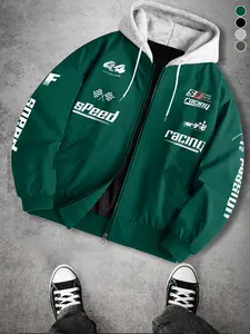 Stylish Men's Casual Hooded Jacket. Featuring a windproof and abrasion-resistant surface treatment, this jacket is the perfect choice for sporting events, street outings, racing-themed parties, everyday casual wear, and commuting.   Long Sleeve Graphic