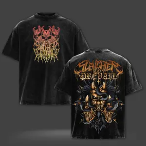 Vintage Slaughter To Prevail Demon Skull Serpent Washed Oversize Heavyweight Cotton Graphic T-Shirt Tee Hoodie Sweater | Double Printed Deathcore Streetwear Back Print Edition