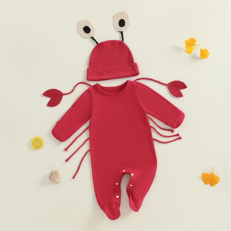 Baby Crab Costume Boys Girls Long Sleeve Lobster Jumpsuit with Hat Cosplay Sea Animal Halloween Costumes
