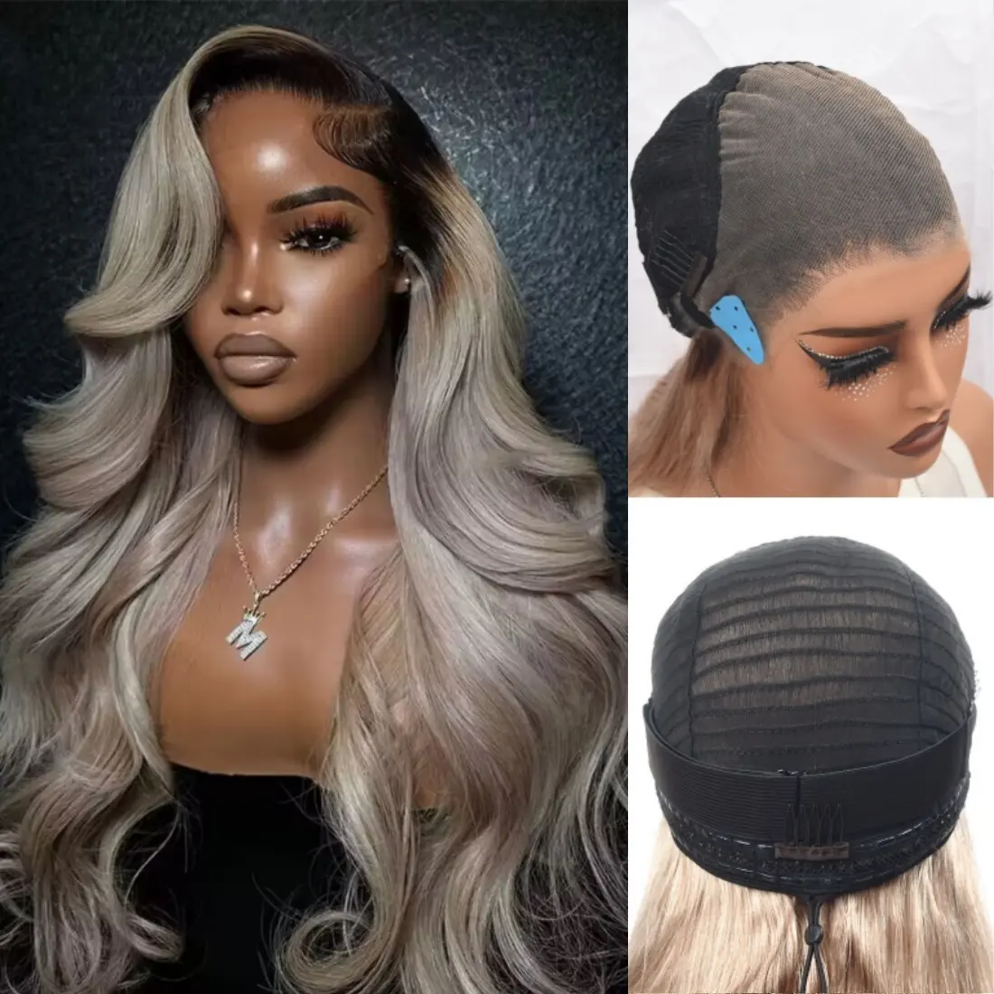 Milk Tea Ombre Ash Blonde Drawstring Glueless Wig Human Hair Upgrades 13x6 Body Wave Lace Frontal Wig for Women HD Invisible Frontal Wig Brown Root Ombre Human Hair Wig