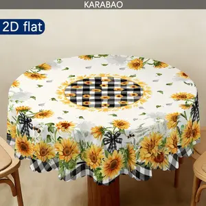 Sunflower Ring Plaid Round Tablecloth, Ideal for Home Decor and Dining Setup, Outdoor Tablecloth, Picnic Accessory, Indoor and Outdoor Use