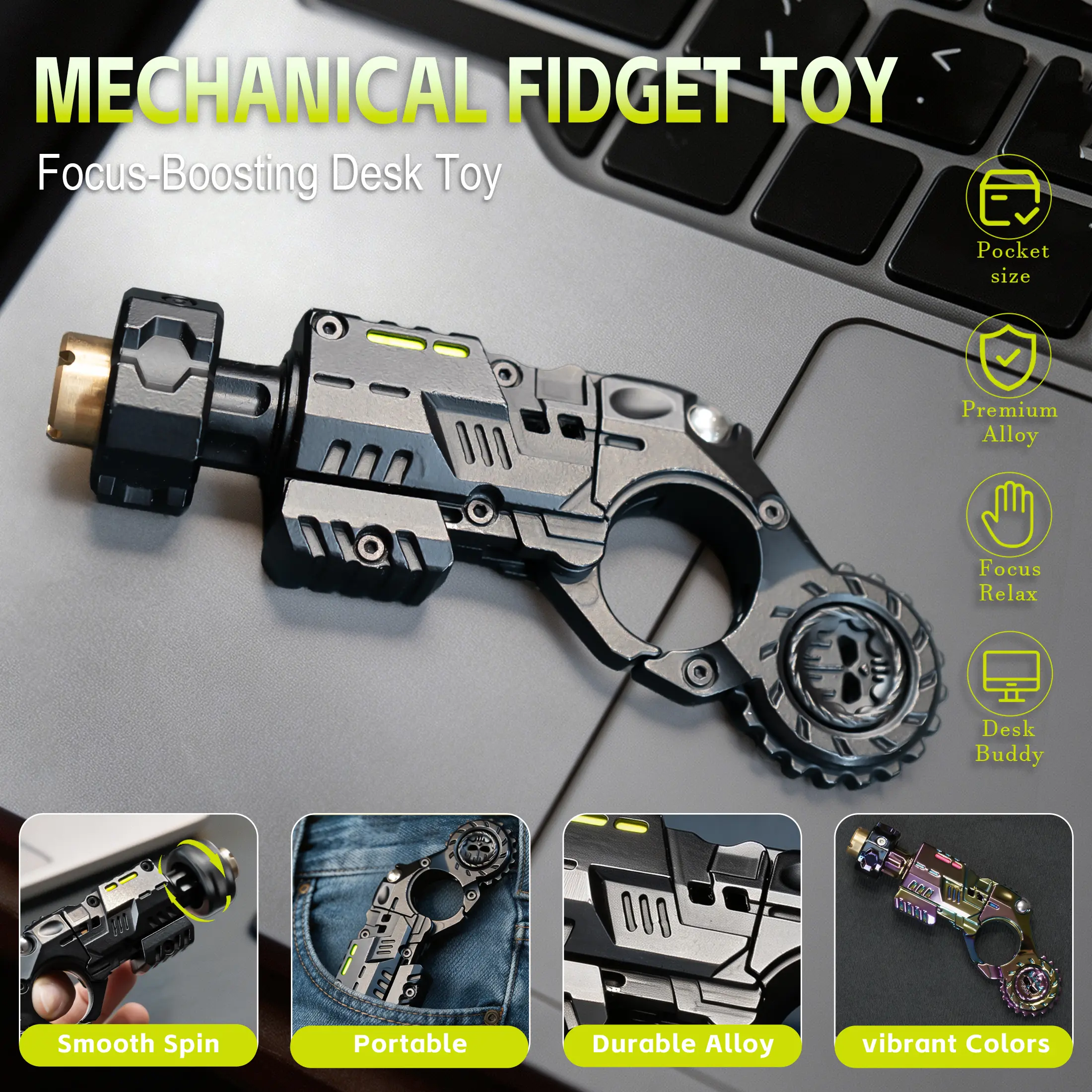 Mechanical Fidget Toy, Multi Function Desk Toy with Spinner Ring & Slider, Satisfying Sensory Gadget for Focus and Relaxation