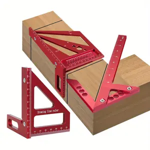 2pcs Carpenter Square Kit - Aluminum Square Protractor and Center Finder - Woodworking 3D Multi Angle Layout Measuring Ruler Center Scribe Gauge